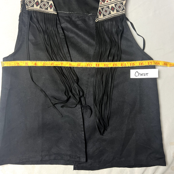 Flying Tomato Small Black Aztec Southwestern Open Vest Faux Suede Fringe Boho - Picture 4 of 9